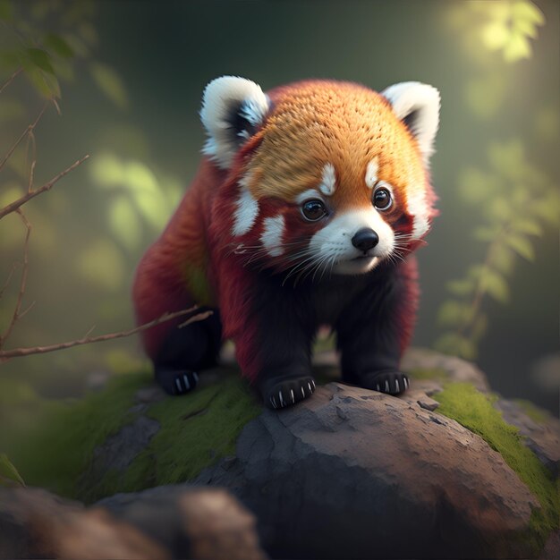 foto 3d realista de um panda vermelho