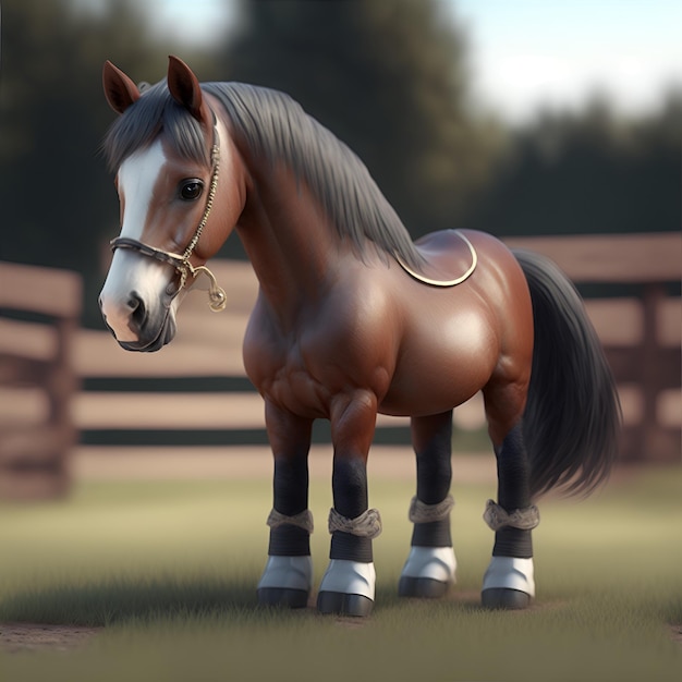 foto 3d realista de um pequeno cavalo fofo