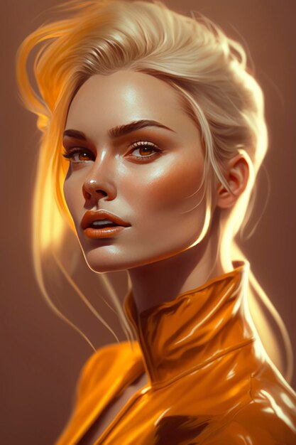 Foto 3D renderizado gratis en el estilo de la pintura de retratos naranja claro y oro claro