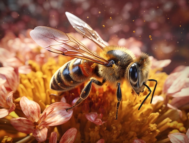 Foto de abeja en flor generada por IA