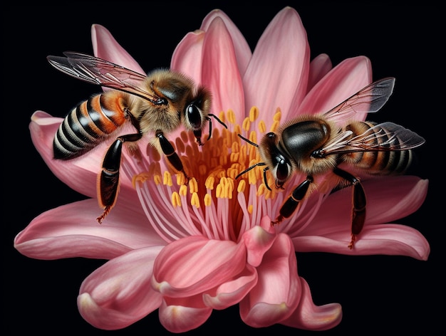 Foto de abeja en flor generada por IA