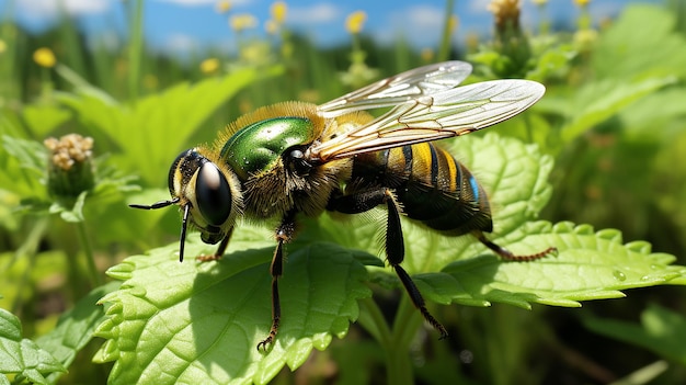 una foto de abeja en la hoja