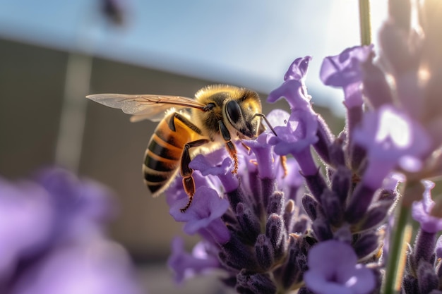 Foto de abeja con lavanda