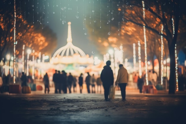 Foto abstracta gente borrosa en el fondo del bokeh del parque de la ciudad del festival nocturno