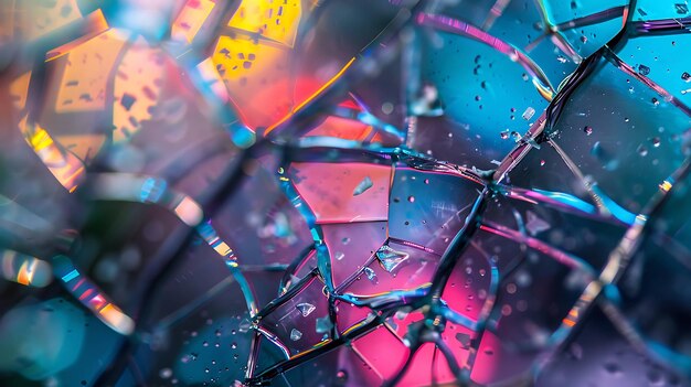 Foto abstracta de vidrio roto de colores con gotas de agua