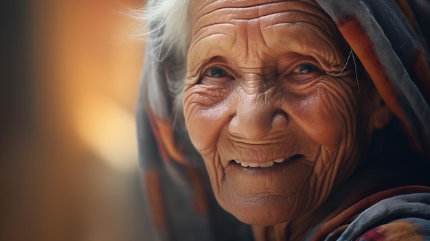 Una foto de una abuela que sonríe bella y sinceramente.