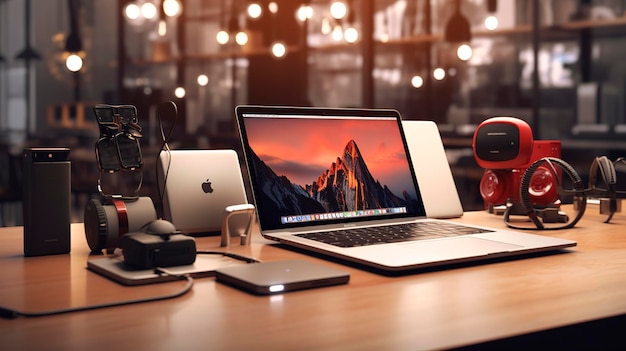 Una foto de los accesorios tecnológicos y gadgets de moda de una boutique.