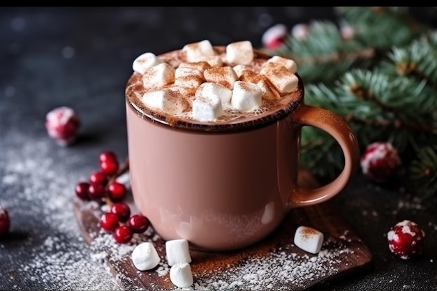 Una foto acogedora de Navidad con una taza de cacao