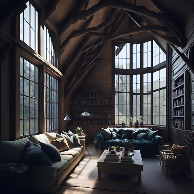 Foto de una acogedora sala de estar con luz natural que entra a raudales por grandes ventanales