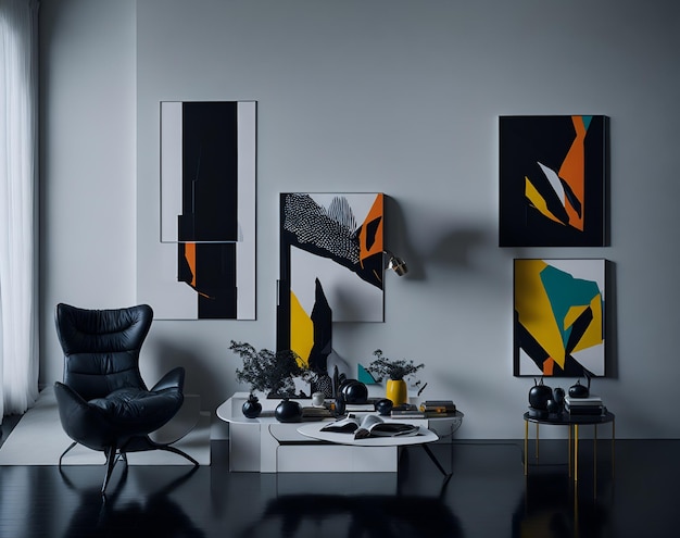 Foto de una acogedora sala de estar con pinturas coloridas y muebles cómodos