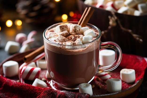 Foto aconchegante de Natal com uma caneca de cacau