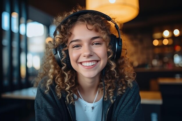 Foto foto de un adolescente alegre que graba un video frente a la cámara