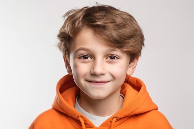 Foto de adorable joven feliz mirando a la cámara aislada en el fondo blanco