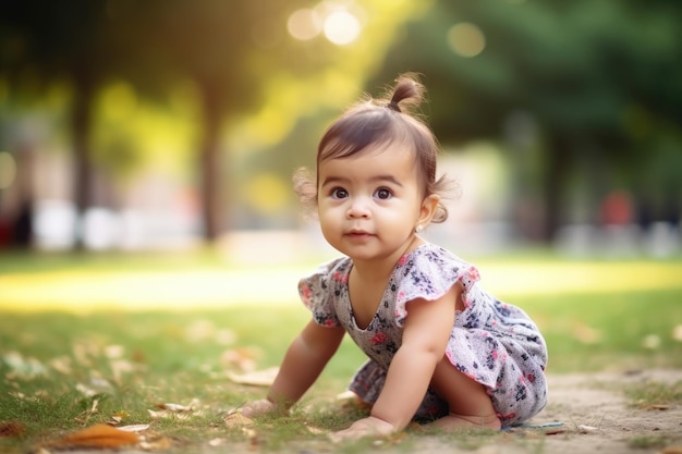 Una foto de una adorable niña jugando en el parque