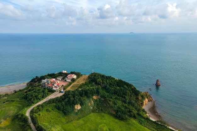 Foto aérea del campo de golf de la costa de Qingdao