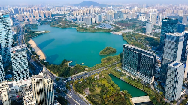 Foto aérea da paisagem urbana de Hefei em Anhui