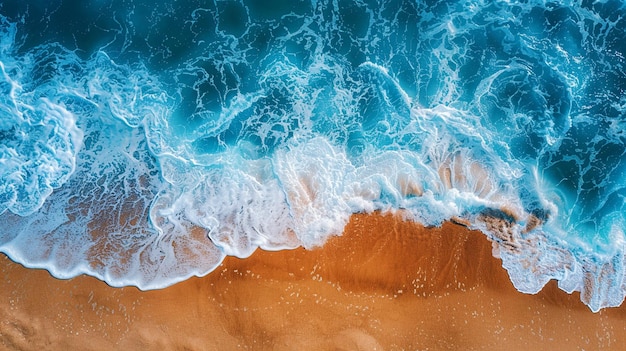 Foto aérea de ondas quebrando na praia de areia