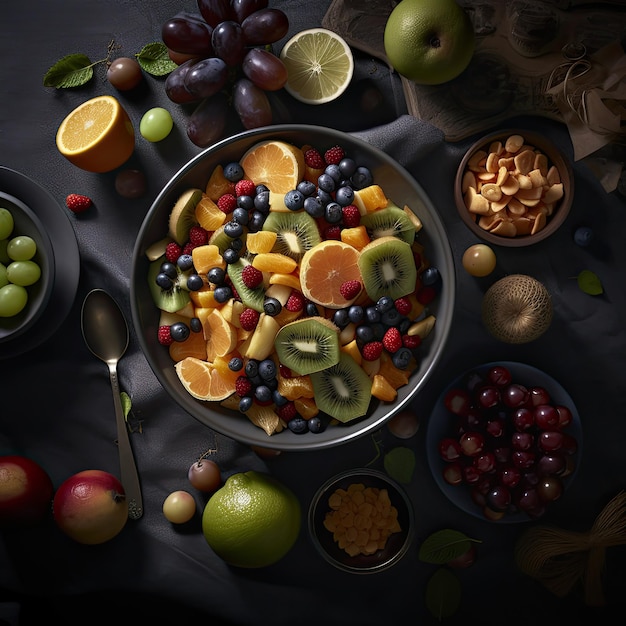 Foto aérea de um prato cheio de frutas vermelhas e silvestres