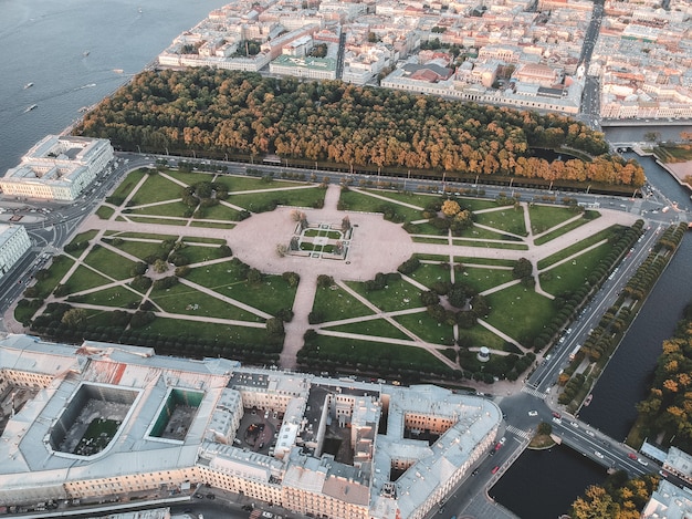 Foto aérea do centro da cidade, campo de Marte. Russia, São Petersburgo