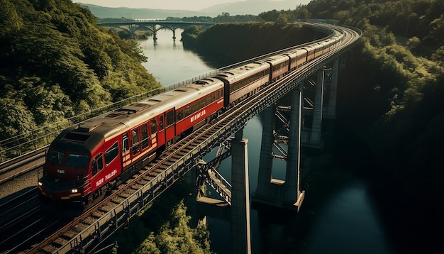 foto aérea do trem na fotografia do viaduto