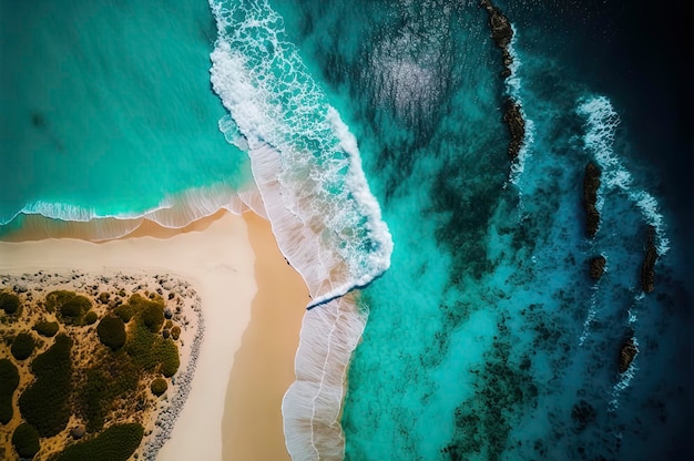 Foto aérea de la playa de verano y el mar azul.