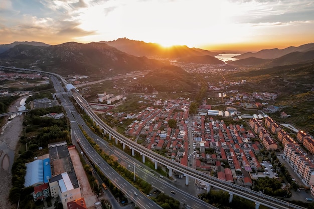 Foto aérea de la vida rural en Laoshan Qingdao