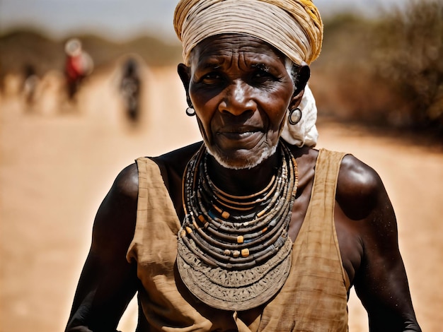 Foto afrikanischer alter Menschen, Stammeskrieger mit Rüstung, generative KI