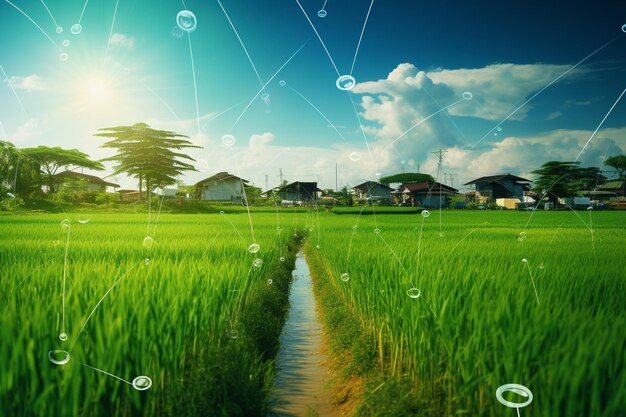 Foto foto agricultura iot com fundo de campo de arroz