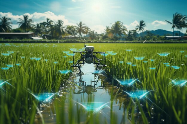 Foto foto agricultura iot com fundo de campo de arroz
