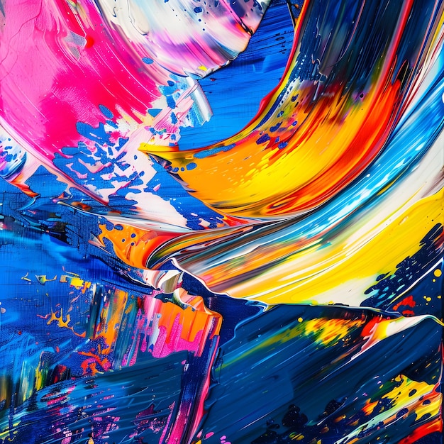 Una foto aguda y vibrante de una pintura abstracta moderna con colores audaces y contrastantes