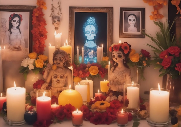 Foto Ai de la decoración del hogar del Día de Muertos.