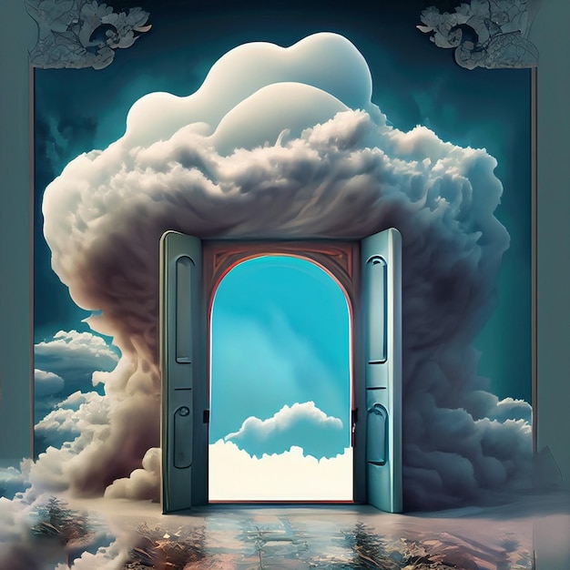 Foto foto ai gerada ilustração nuvem de fantasia surreal em frente a uma porta