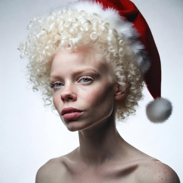 Foto Albinismus Frau als Weihnachtsmann