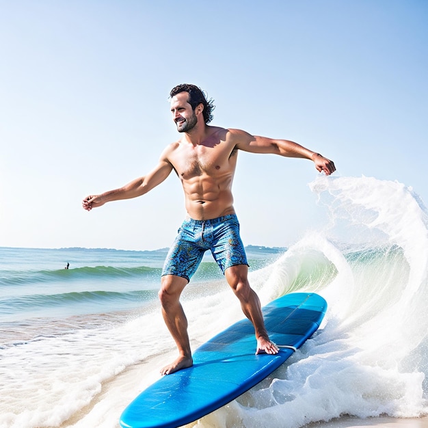 Foto alegre homem carregando uma prancha de surf