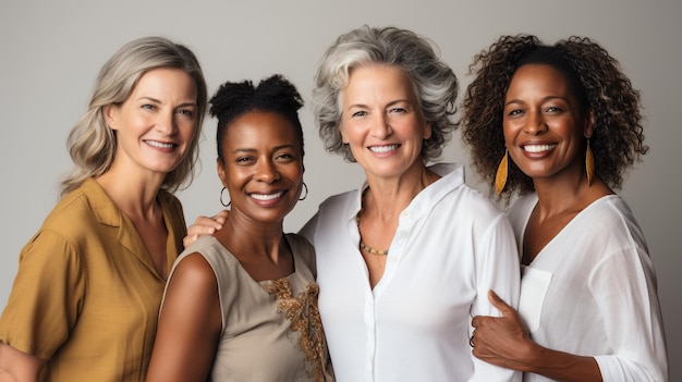 Foto foto alegre mulheres caucasianas africanas de diferentes idades em camisas rindo geradas pela ia