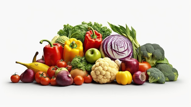 Foto Alimentos frutas e legumes 3d fundo branco Generative AI