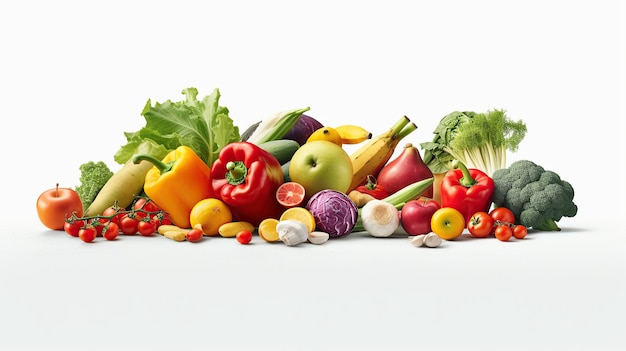 Foto Alimentos frutas e legumes 3d fundo branco Generative AI