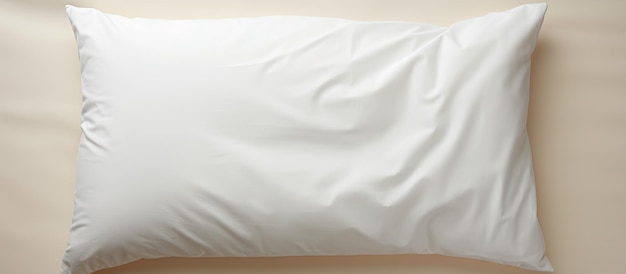 Foto foto de una almohada blanca sobre un fondo beige con mucho espacio de copia con espacio de copia