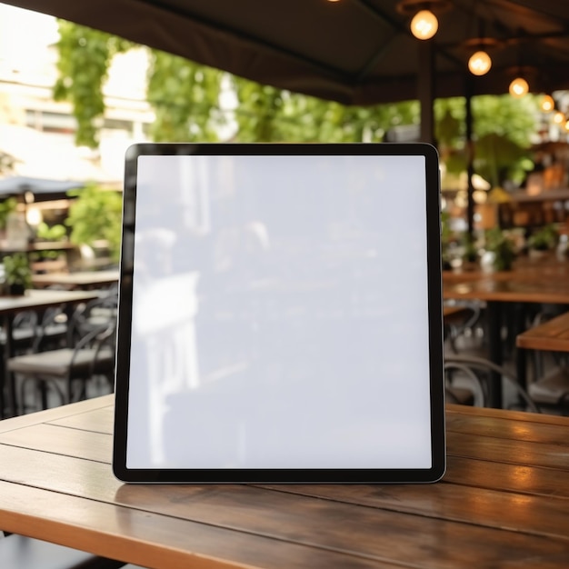 Foto foto de alta calidad de una tableta grande con pantalla en blanco en la mesa perfecta para crear una vista previa de la maqueta