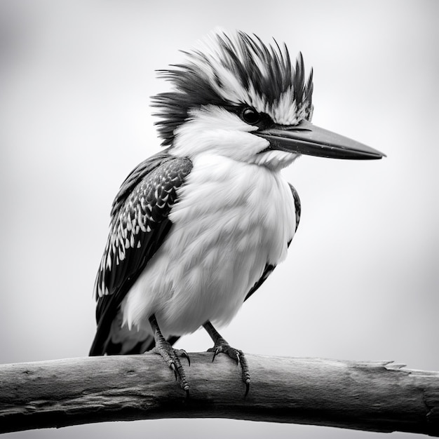Foto de alta resolución del pájaro pescador en blanco y negro generada por Ai