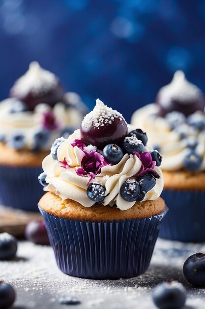 foto de alta vista pastel sabroso con frutas del bosque y crema