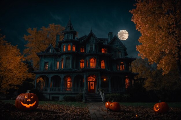Foto altes Herrenhaus in der Halloween-Nacht