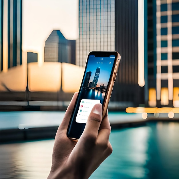 Foto am Telefon gegen die Stadt