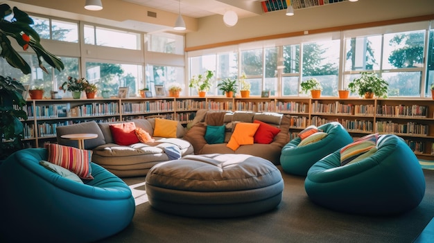 Foto foto del ambiente de la biblioteca en la escuela