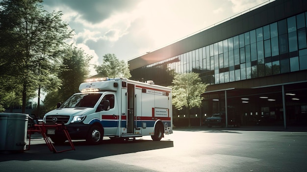 Una foto de una ambulancia estacionada en un hospital