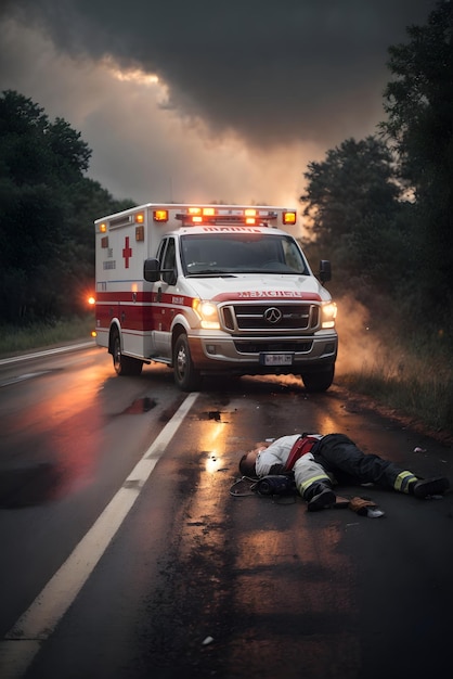 Foto foto ambulancia médica de servicio en la carretera