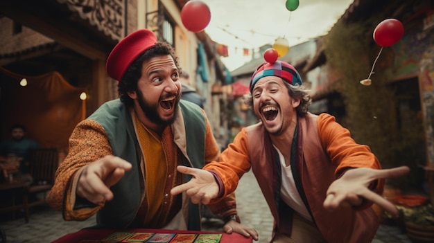 Foto Amigos divirtiéndose con juegos tradicionales