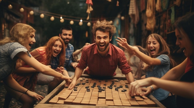 Foto Amigos divirtiéndose con juegos tradicionales