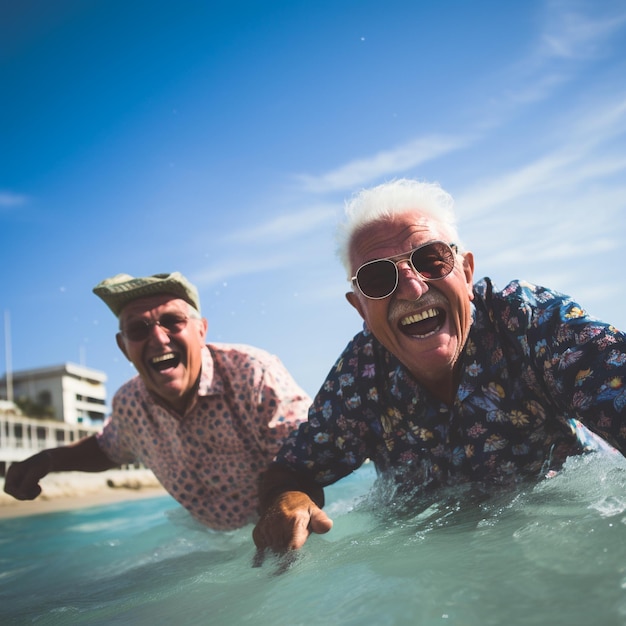 Foto de amigos de edad avanzada divirtiéndose