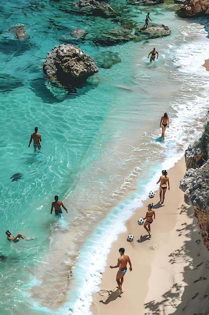 Foto foto de amigos jugando un juego de fútbol americano en una playa de arena en v actividades familiares trabajo cuidado